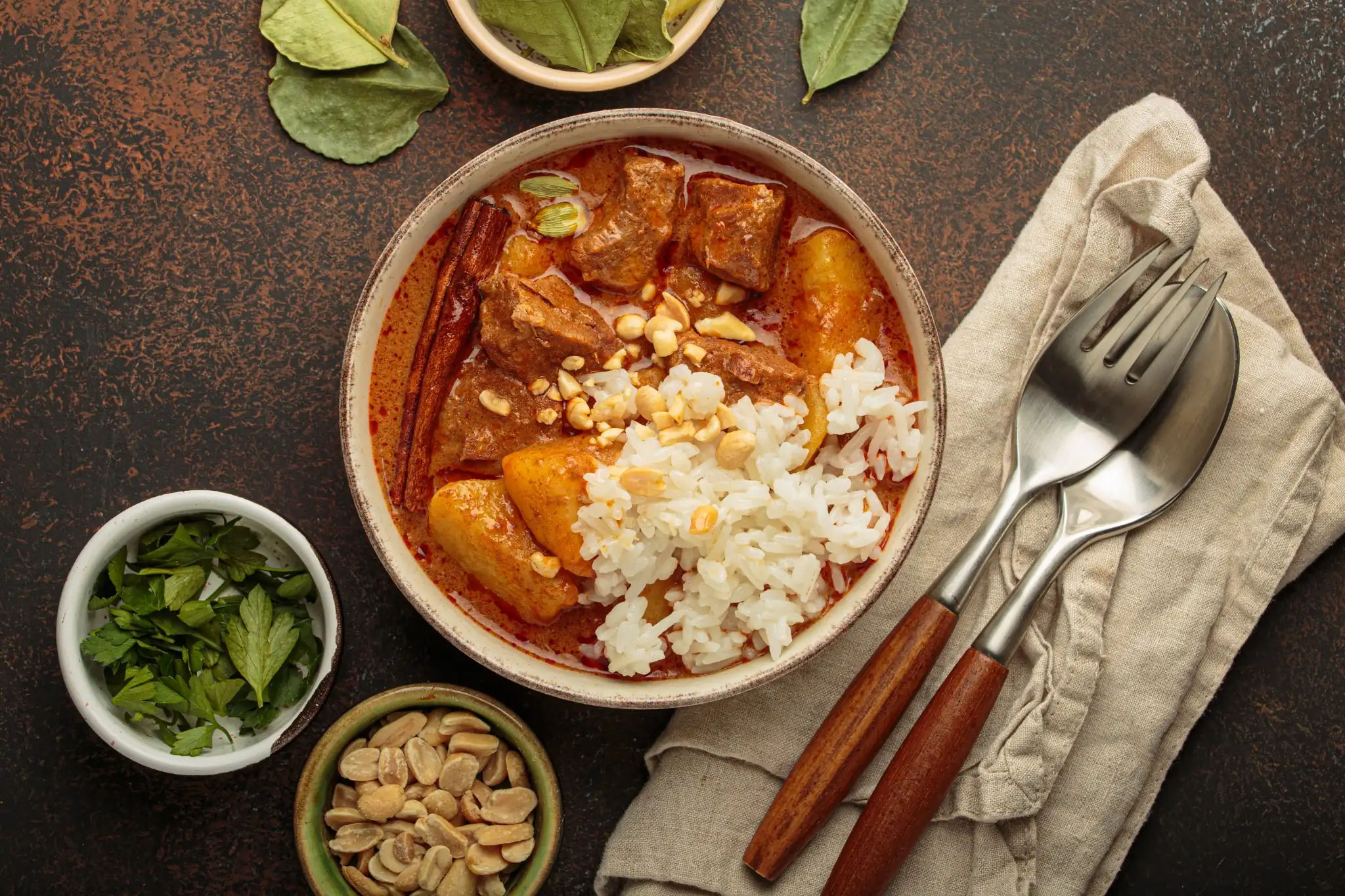 Authentic Massaman curry served with jasmine rice
