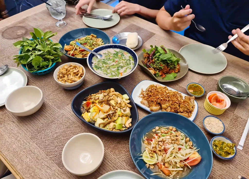 Thai dinner table with Pad See Ew noodles