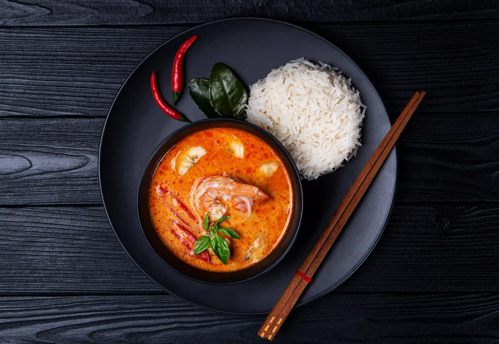 Aromatic Thai Red Curry Served with White Rice