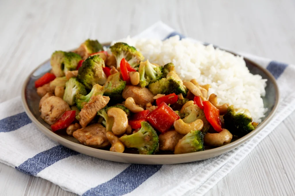 Thai Cashew Chicken with with rice and vegetables