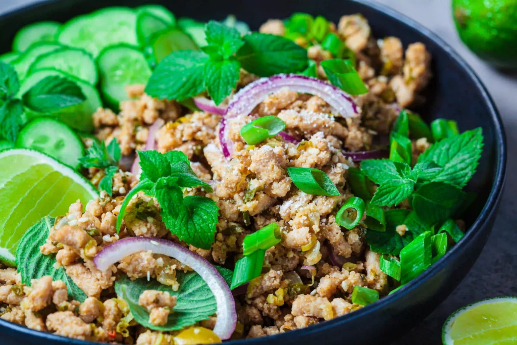 Minced Meat and Herb Salad with Lime and Cucumber