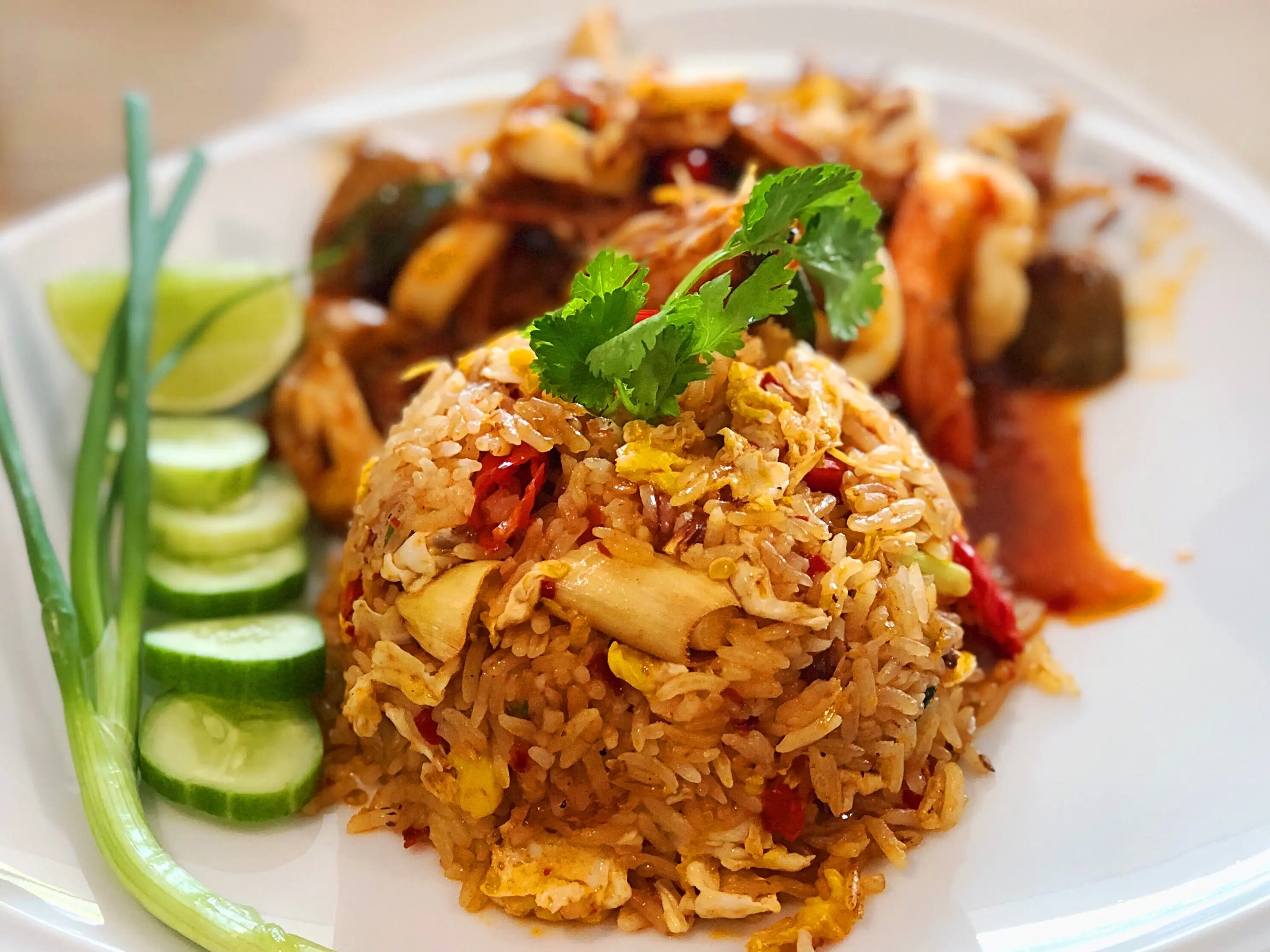 Delicious fried rice with fresh herbs and vegetables