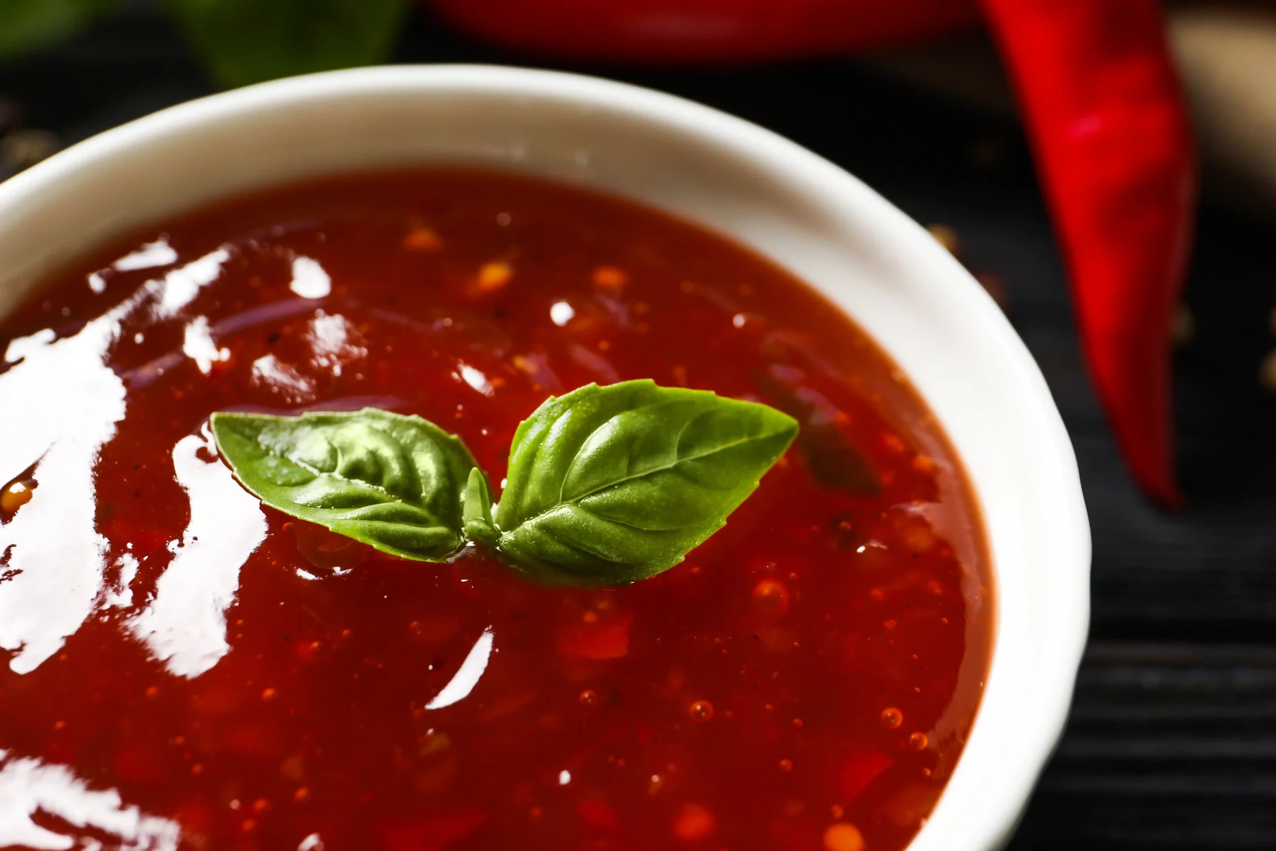 Bowl of Sweet Chili Sauce with Basil