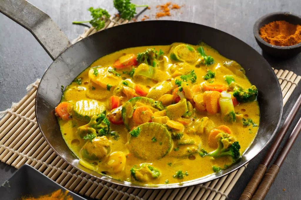 Delicious Thai yellow curry with vegetables