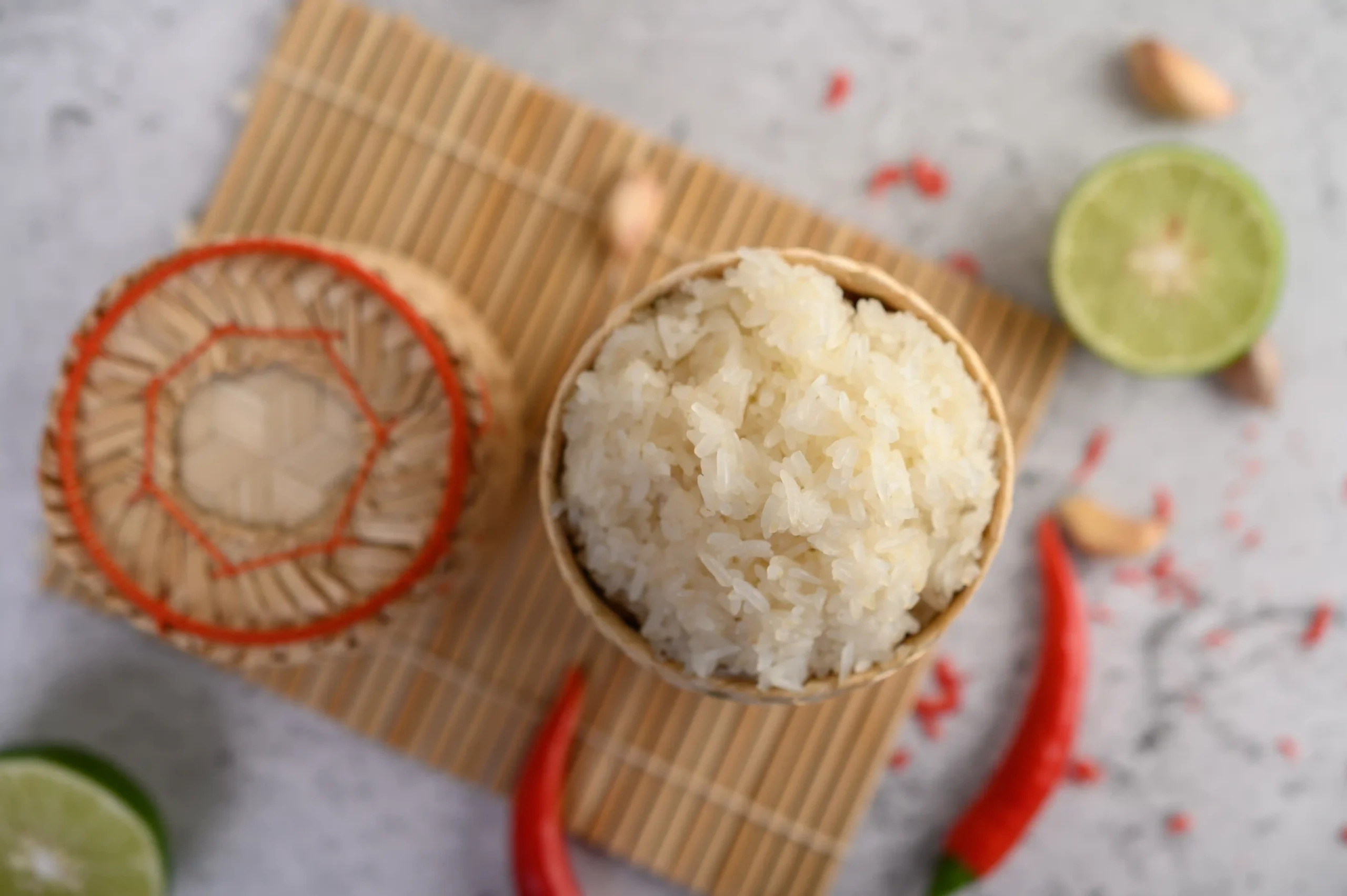Thai Sticky Rice Served with Lime and Chili